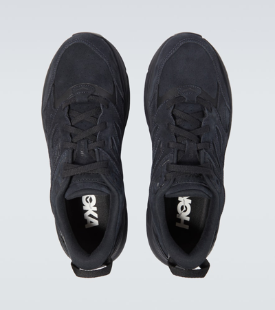 Shop Hoka One One Clifton L Suede Sneakers In Black / Black