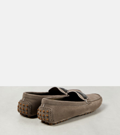 Shop Brunello Cucinelli Monili-embellished Suede Loafers In Ossido