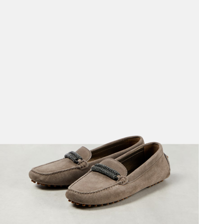 Shop Brunello Cucinelli Monili-embellished Suede Loafers In Ossido