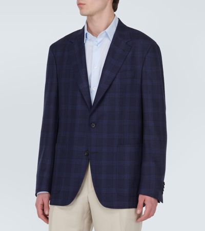 Shop Canali Kei Checked Silk And Wool Blazer In 324
