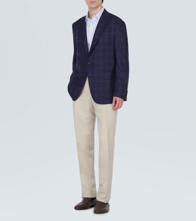 Shop Canali Kei Checked Silk And Wool Blazer In 324