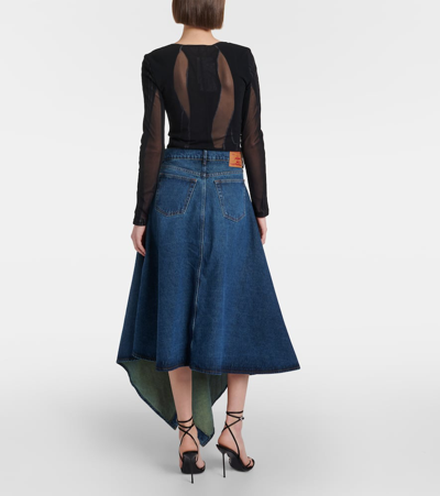 Shop Y/project Evergreen Denim Midi Skirt In Evergreen Vintage Blue