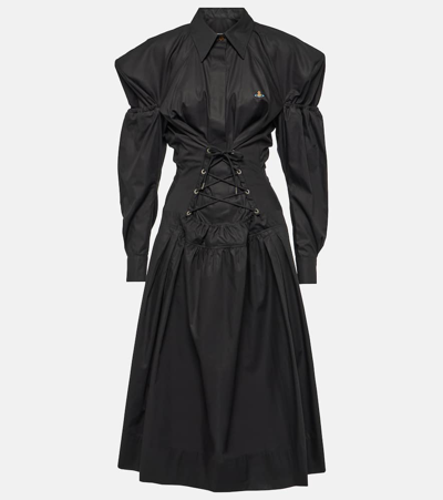 Shop Vivienne Westwood Kate Cotton Poplin Midi Dress In Black