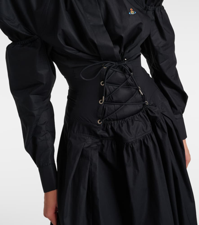 Vivienne Westwood Kate Cotton Lace-up Midi Shirt Dress In Black