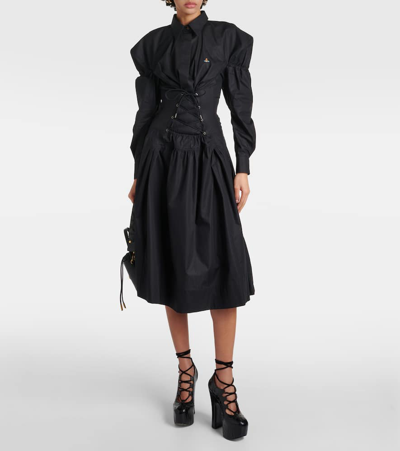 Vivienne Westwood Kate Cotton Lace-up Midi Shirt Dress In Black