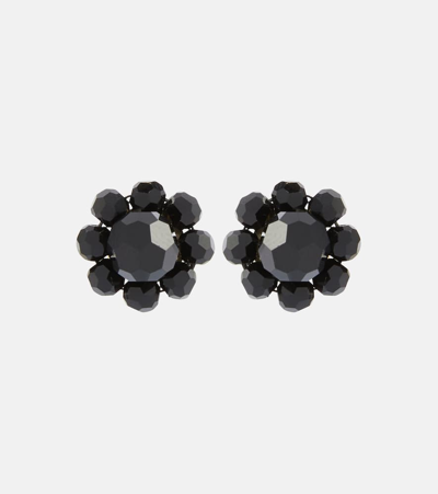 Shop Simone Rocha Daisy Mini Crystal Earrings In Jet