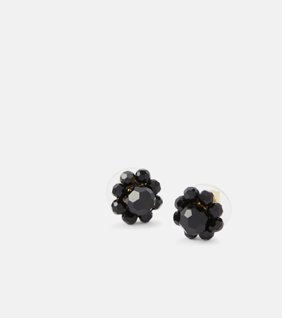 Shop Simone Rocha Daisy Mini Crystal Earrings In Jet