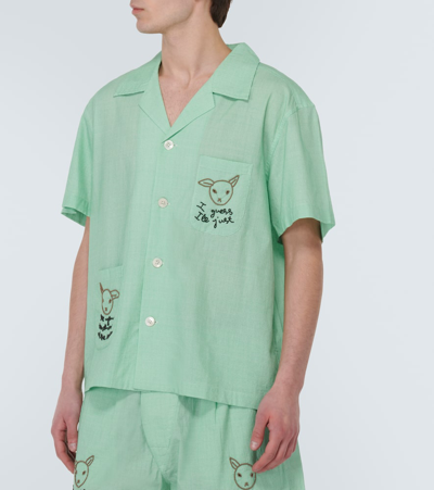 Shop Bode See You At The Barn Cotton Shirt In White Green
