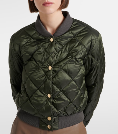 Shop Max Mara Bsoft Quilted Bomber Jacket In Green