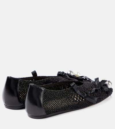 Shop Simone Rocha Bell Charm Embellished Crochet Ballet Flats In Black / Black / Pearl
