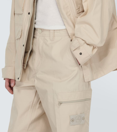Shop Stone Island Ghost Compass Cotton Straight Pants In Beige