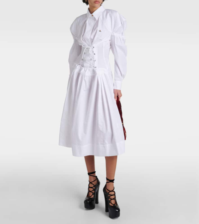 Vivienne Westwood Kate Cotton Lace-up Midi Shirt Dress In White