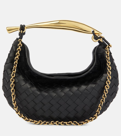 Bottega Veneta Sardine Small Intrecciato Leather Shoulder Bag In Black-m Brass