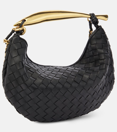 Bottega Veneta Sardine Small Intrecciato Leather Shoulder Bag In Black-m Brass