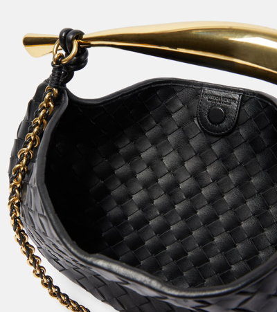 Bottega Veneta Sardine Small Intrecciato Leather Shoulder Bag In Black-m Brass