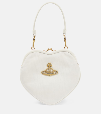 Shop Vivienne Westwood Belle Heart Mini Leather-trimmed Shoulder Bag In Cream