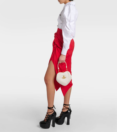 Shop Vivienne Westwood Belle Heart Mini Leather-trimmed Shoulder Bag In Cream