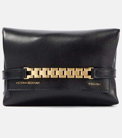 Shop Victoria Beckham Chain Mini Leather Pouch With Strap In Black