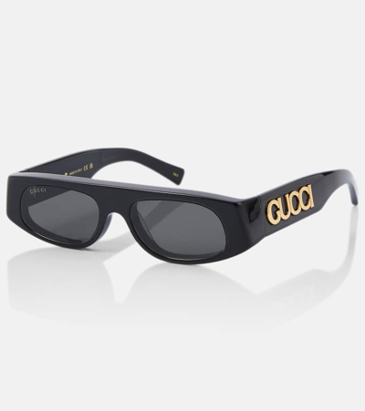 Gucci Logo Rectangular Sunglasses In Black