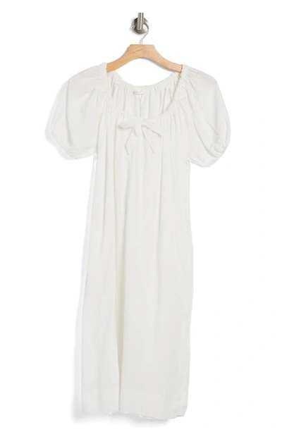 Shop Stitchdrop Tie Front Short Puff Sleeve Midi Dress In White