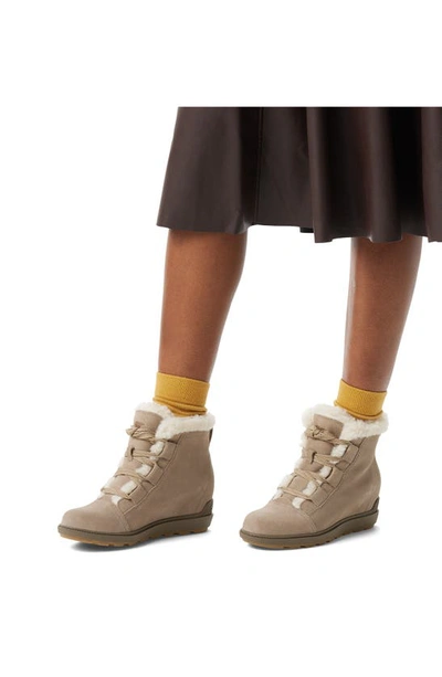 Sorel Evie Ii Cozy Waterproof Wedge Bootie In Omega Taupe/ Wet Sand