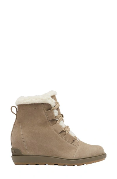 Sorel Evie Ii Cozy Waterproof Wedge Bootie In Omega Taupe/ Wet Sand