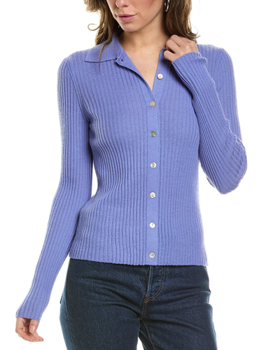 Shop Vince Ribbed Button Front Cashmere & Silk-blend Polo Shirt In Blue