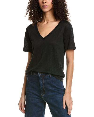 Shop Vince Elbow-sleeve Linen T-shirt In Black