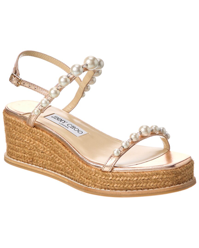 Shop Jimmy Choo Amatuus 60 Leather Wedge Sandal In Pink