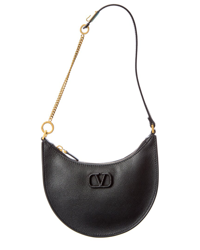 Shop Valentino Vlogo Grainy Leather Shoulder Bag In Black
