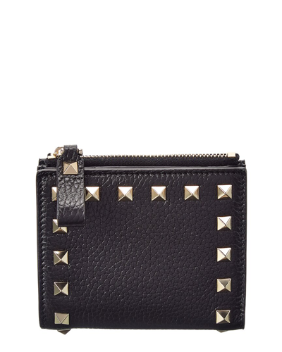 Shop Valentino Rockstud Grainy Leather Card Case In Black