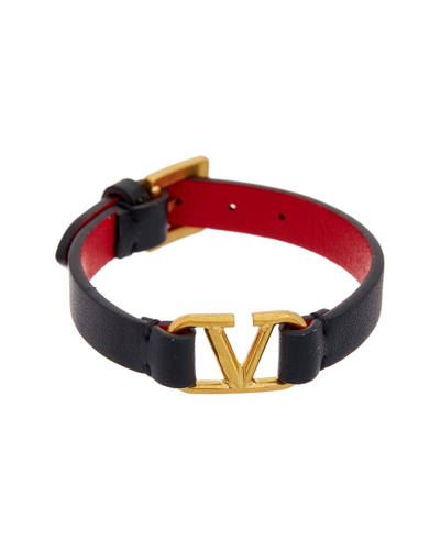 Shop Valentino Logo Leather Bracelet In Black