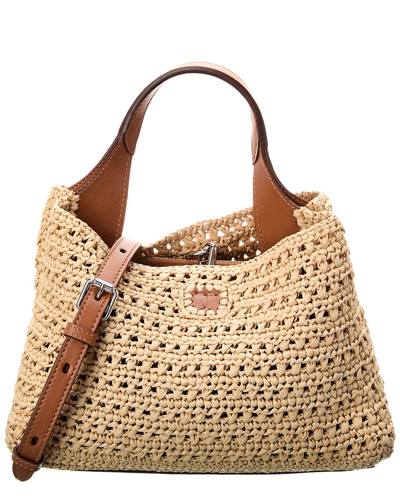 Shop Tod's T Timeless Raffia Tote In Brown