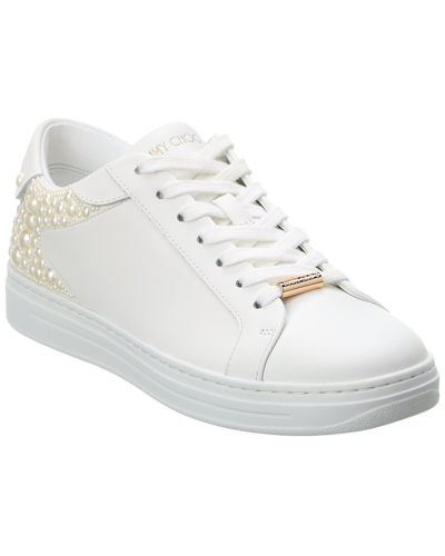 Shop Jimmy Choo Rome/f Leather & Canvas Sneaker In White