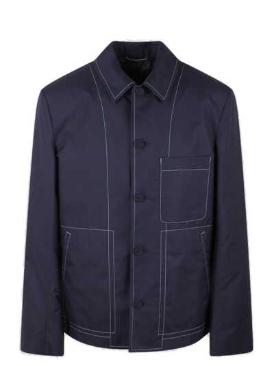 Shop Dior Homme Collared Button In Blue