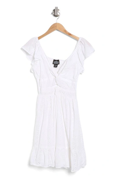 Shop Angie Swiss Dot Lace Trim Twist Front Dress In White