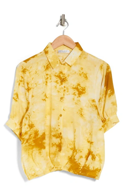 Shop Patrizia Luca Tie Dye Puff Sleeve Button-up Shirt In Yellow
