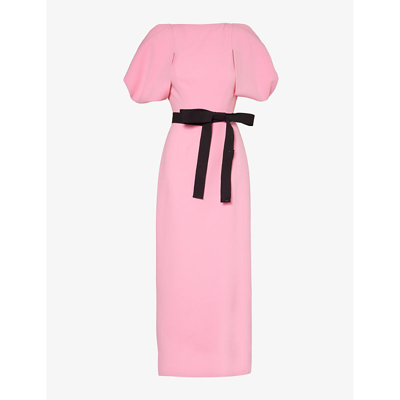 Shop Roksanda Clemente Bow-embellished Woven Maxi Dress In Blush Pink