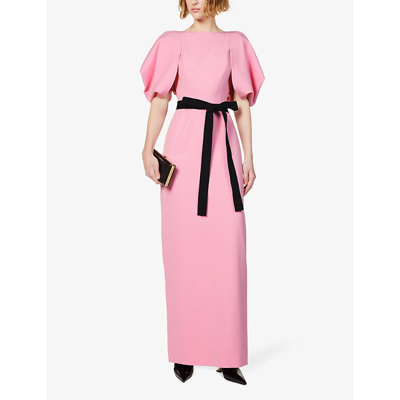 Shop Roksanda Clemente Bow-embellished Woven Maxi Dress In Blush Pink
