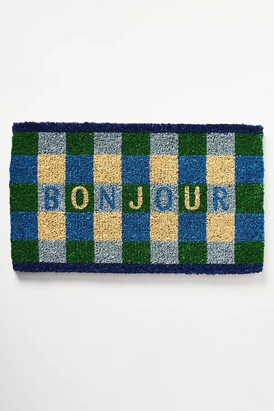 Anthropologie Bonjour Gingham Doormat