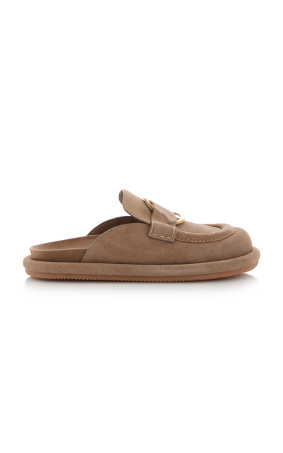 Shop Moncler Bell Suede Mules In Tan
