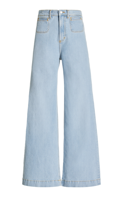 Shop Jeanerica Roma Stretch High-rise Flared-leg Jeans In Blue