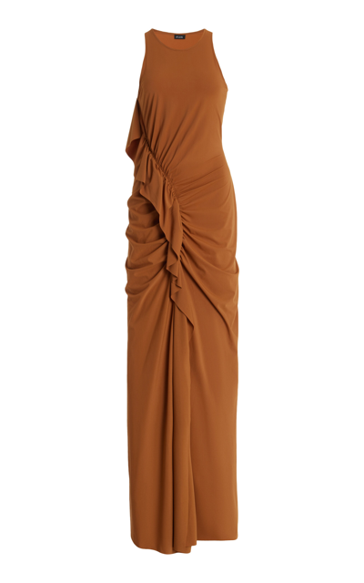 Shop Atlein Ruffled Jersey Maxi Dress In Brown