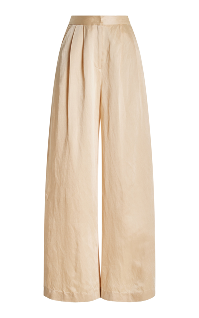 Shop Adam Lippes Pleated High-rise Satin Wide-leg Pants In Neutral