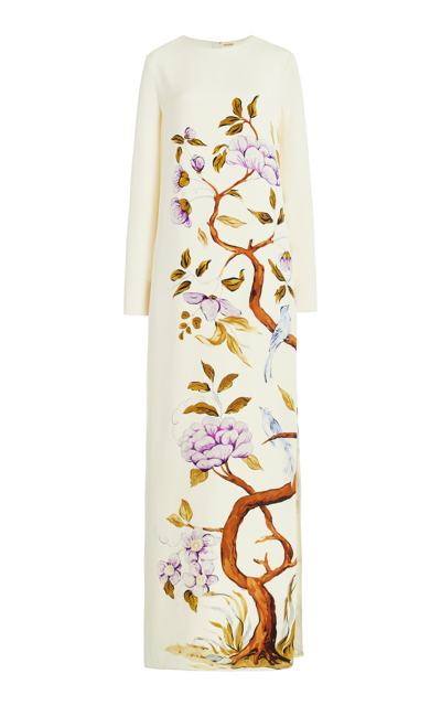Shop Adam Lippes Printed Silk Crepe Column Maxi Dress In Ivory
