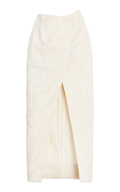 Shop Tove Priya Cotton-blend Pencil Midi Skirt In White