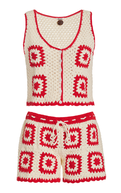 Shop Akoia Swim Baia Crocheted Cotton Set In Red