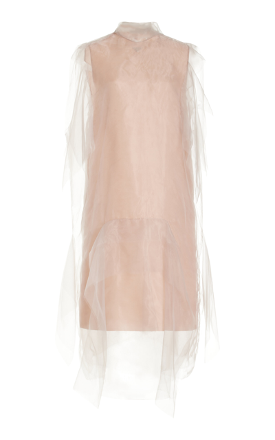 Shop Prada Haze Silk Chiffon Midi Dress In Neutral