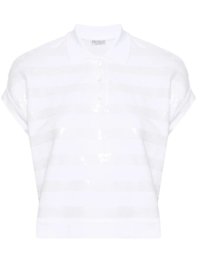 Shop Brunello Cucinelli Cotton Polo Shirt Embellished With Sequins