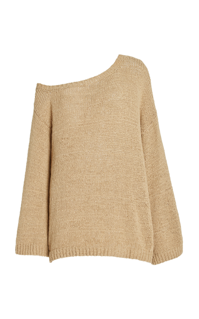 Shop Tove Juin Off-the-shoulder Knit Cotton-blend Sweater In Neutral